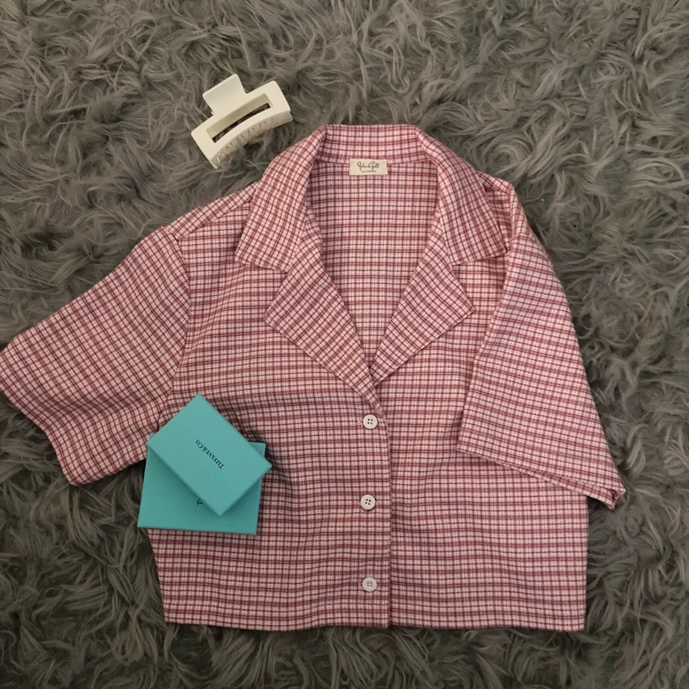 RARE, Light Pink, NWOT, Cropped, Plaid, Brandy Melville; Button up 🎀💗